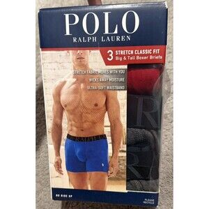 MENS 1X POLO RALPH LAUREN COTTON BOXER BRIEFS Classic Stretch 3 Pack Pony Gray